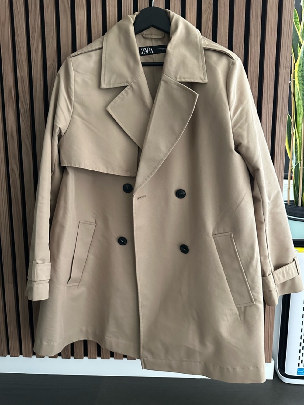 Zara Women’s Tan Double-Breasted Trench Coat
